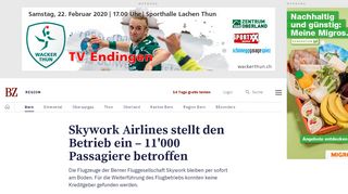 
                            6. BZ Berner Zeitung - Skywork Airlines stellt den Betrieb ein – 11'000 ...