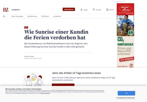 
                            10. BZ Berner Zeitung - Wie Sunrise einer Kundin die Ferien verdorben hat