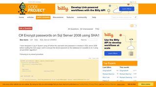 
                            9. C# Encrypt passwords on Sql Server 2008 using SHA1 - CodeProject