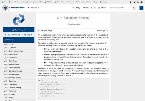 
                            9. C++ Exception Handling - Tutorialspoint