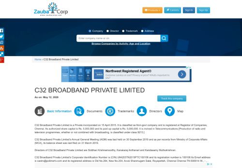 
                            4. C32 BROADBAND PRIVATE LIMITED - Company, directors and ...