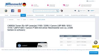 
                            10. C4092A Toner für HP Laserjet 1100 / 3200 / Canon LBP 800 / 810 ...