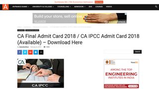 
                            5. CA Final Admit Card 2018 / CA IPCC Admit ... - AglaSem Admission