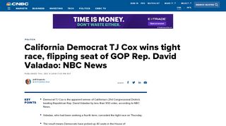 
                            12. CA Republican Rep. David Valadao concedes race to Democrat TJ Cox