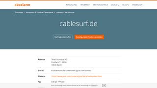 
                            8. cablesurf.de Kündigungsadresse und Kontaktdaten - Aboalarm