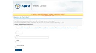 
                            9. Cadastro de Currículo - Trabalhe Conosco - ESPRO