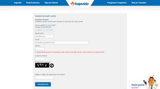 
                            9. Cadastro de email e senha - Hapvida - Plano de Saúde