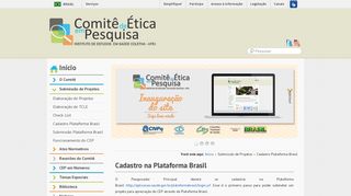 
                            7. Cadastro Plataforma Brasil - Comitê de Ética em Pesquisa