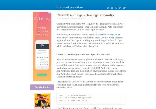 
                            8. CakePHP Auth login - User login information | alvinalexander.com