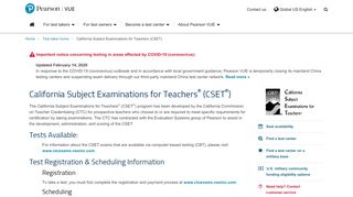 
                            9. California Subject Examinations for Teachers (CSET) :: Pearson VUE