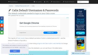
                            11. Calix Default Password, Login & IP List (updated August 2018 ...