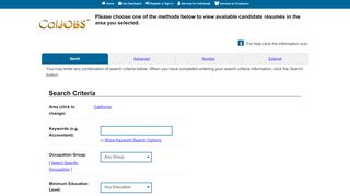 
                            7. CalJOBS - Quick Résumé Search