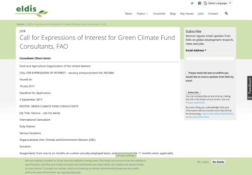 
                            12. Call for Expressions of Interest for Green Climate Fund Consultants, FAO