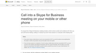 
                            11. Call into a Skype for Business meeting on your mobile or other phone ...