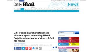 
                            3. Call Me Maybe: U.S. troops in Afghanistan make hilarious spoof of ...