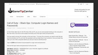 
                            11. Call of Duty – Black Ops: Computer Login Names and Passwords ...