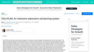 
                            7. CALLPLAN: An interactive salesman's call planning system | Request ...