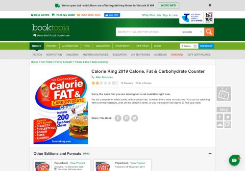 
                            11. Calorie King 2019 Calorie, Fat & Carbohydrate Counter by Allan ...