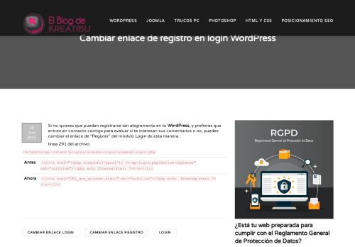 
                            11. Cambiar enlace de registro en login Wordpress - Blog Desarrollo Web