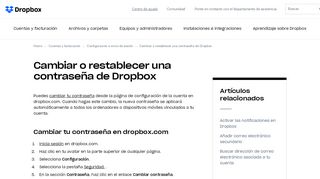 
                            8. Cambiar o restablecer una contraseña de Dropbox - Ayuda de Dropbox
