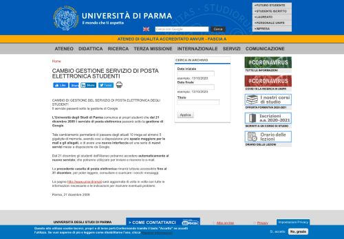 
                            13. CAMBIO GESTIONE SERVIZIO DI POSTA ELETTRONICA STUDENTI ...