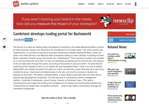 
                            13. Cambrient develops trading portal for Barloworld - Media Update