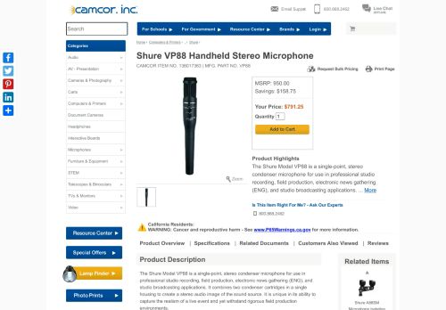 
                            11. Camcor.com: Shure VP88 Handheld Stereo Microphone | Batteries ...