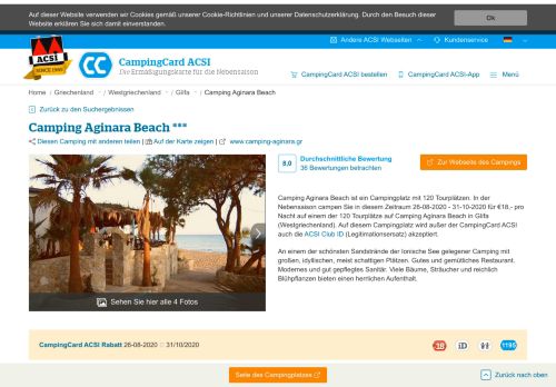 
                            7. Camping Aginara Beach | Glífa | CampingCard ACSI