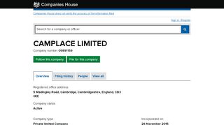 
                            2. CAMPLACE LIMITED - Overview (free company information from ...