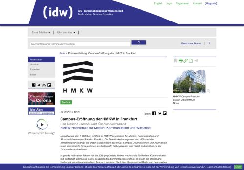 
                            10. Campus-Eröffnung der HMKW in Frankfurt - IDW Online