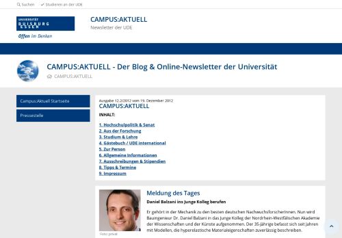 
                            12. CAMPUS:AKTUELL - Der Blog & Online-Newsletter der Universität