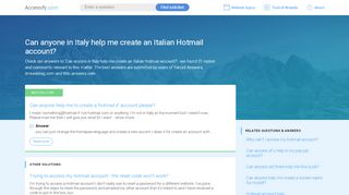 
                            10. Can anyone in Italy help me create an Italian Hotmail account? Access ...