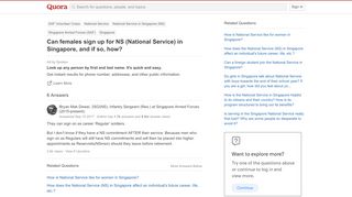 
                            4. Can females sign up for NS (National Service) in Singapore, and if ...