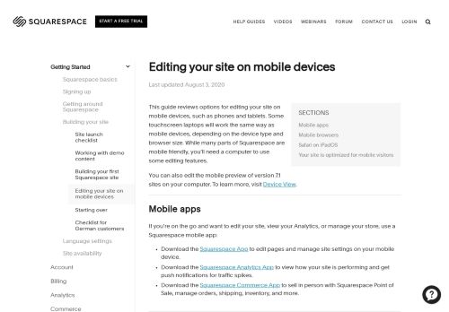 
                            1. Can I edit my site on a mobile device? – Squarespace Help