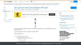 
                            11. Can I get user email using Instagram API login? - Stack Overflow