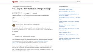 
                            11. Can I keep the BITS Pilani mail after graduating? - Quora