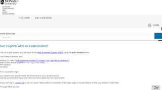 
                            11. Can I login to WES as a past student? - Ask Monash - Monash University