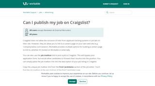 
                            5. Can I publish my job on Craigslist? – Workable Support
