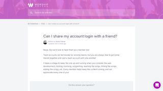 
                            12. Can I share my account login with a friend? | Worship Online Help ...