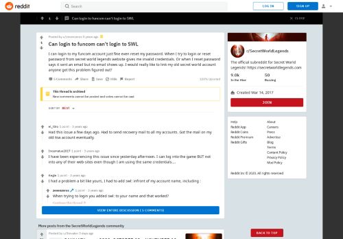 
                            4. Can login to funcom can't login to SWL : SecretWorldLegends - Reddit