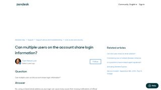 
                            5. Can multiple users on the account share login information? – Zendesk ...