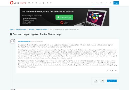 
                            11. Can No Longer Login on Tumblr Please Help | Opera forums