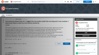 
                            3. Can someone please help me. I logged into my exodus wallet this ...