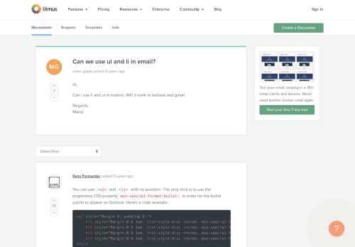 
                            10. Can we use ul and li in email? > Litmus
