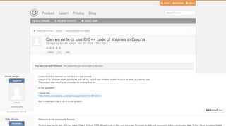 
                            13. Can we write or use C/C++ code or libraries in Corona - General ...