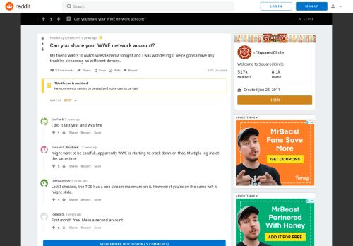 
                            2. Can you share your WWE network account? : SquaredCircle - Reddit