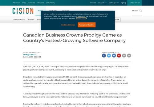 
                            5. Canadian Business Crowns Prodigy Game as Country's Fastest ...