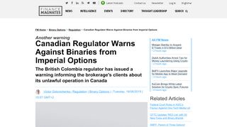 
                            3. Canadian Regulator Warns Against Imperial Options | Finance ...