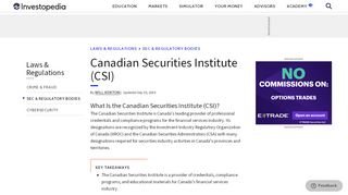 
                            4. Canadian Securities Institute (CSI) - Investopedia