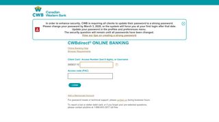 
                            2. Canadian Western Bank - Online Banking